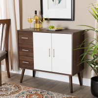Baxton Studio CA 5790-00-Columbia/White-Sideboard Leena Mid-Century Modern Two-Tone White and Walnut Brown Finished Wood 3-Drawer Sideboard Buffet